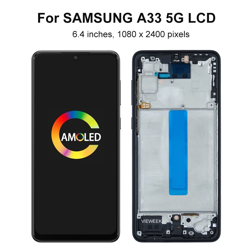 A33 5G Super AMOLED Screen Assembly for Samsung Galaxy A33 5G A336B A336B/DS LCD Display Touch Screen Digitizer with Frame