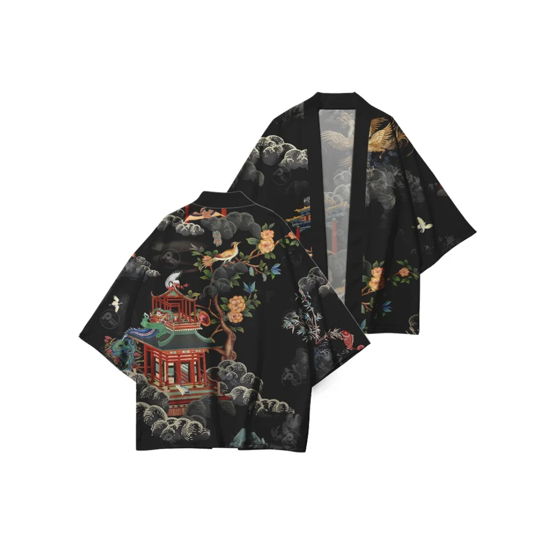 

Японское кимоно с цветочным принтом павлина, женское и мужское кимоно в стиле Харадзюку, японское трендовое кимоно, уличный кардиган для косплея, одежда унисекс