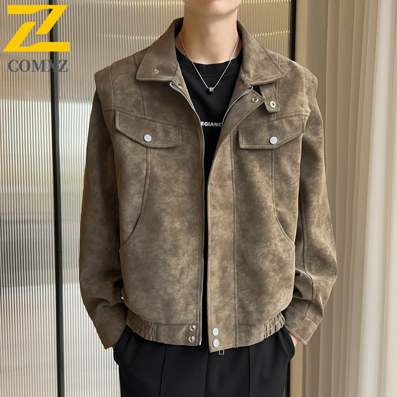 

Men's Leather Jacket 2025 Retro Versatile Loose Breathable Lapel PU Leather Jacket Outdoor Casual Motorcycle Men Leather Jacket