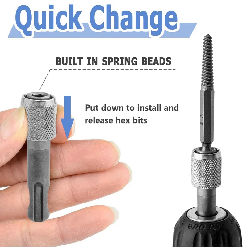 SDS-Plus المقبس سائق الحفر حامل التغيير السريع عرافة تمديد قضيب محولات محول المطرقة مفك بت شنيور يعمل بالبطارية أداة #4