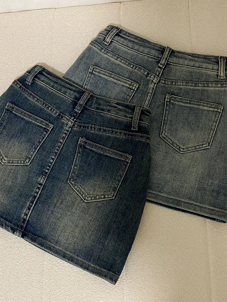 High Waist Denim  Skirt Retro American Style Slimming A-Line Wrap Body Short Skirts for Young Women Spring New Arrival