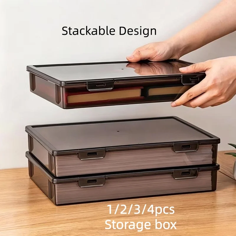 Image of 1/2/3/4 Stück große Aufbewahrungsboxen, passend für A4-Papier, verdicktes Material, robust und praktisch, für Werkzeuge, Dokumente, Schreibwaren und mehr