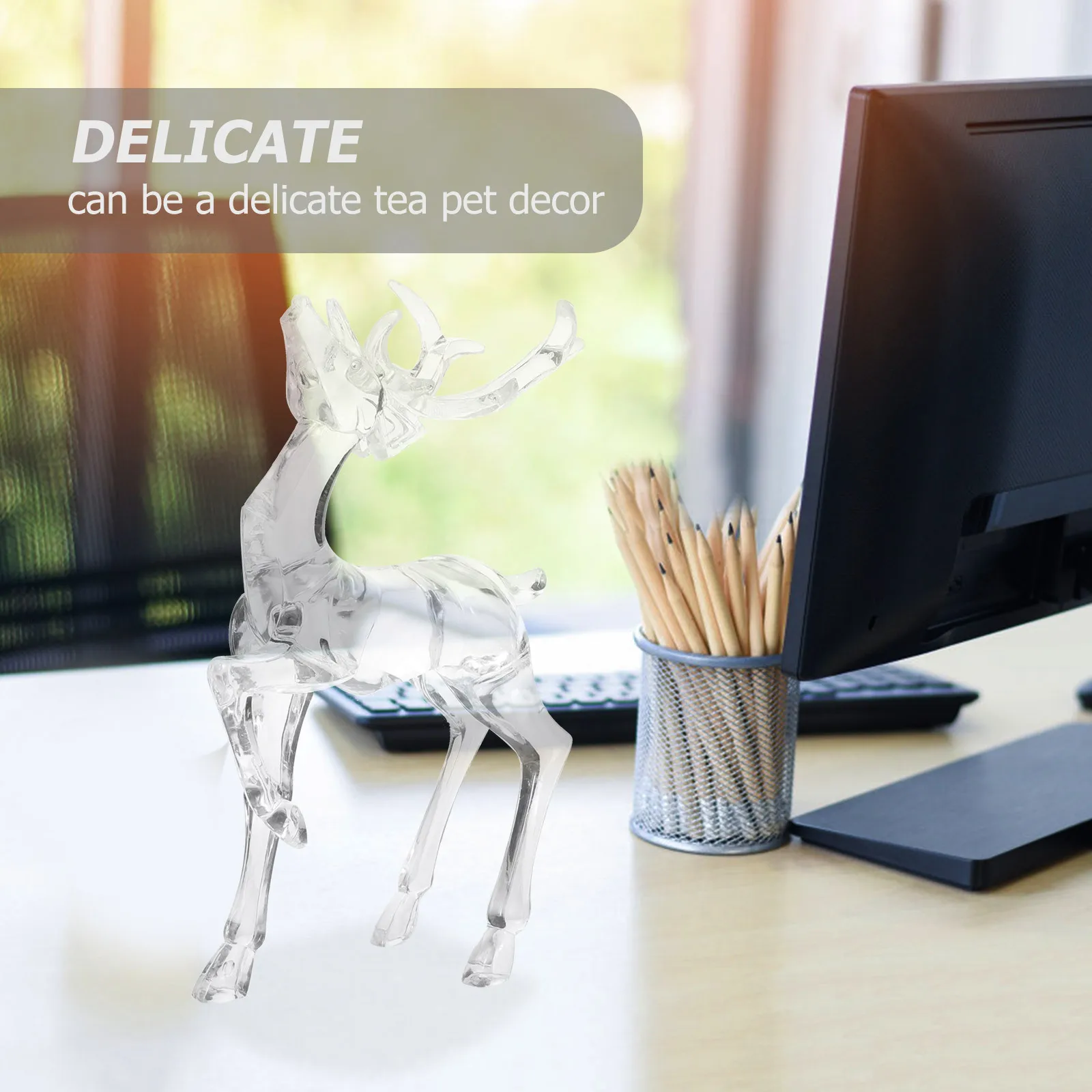 

2Pcs Christmas Reindeer Decor Plastic Elk Statues Desktop Home Office Deer Decoration Party Ornament Christmas Decor