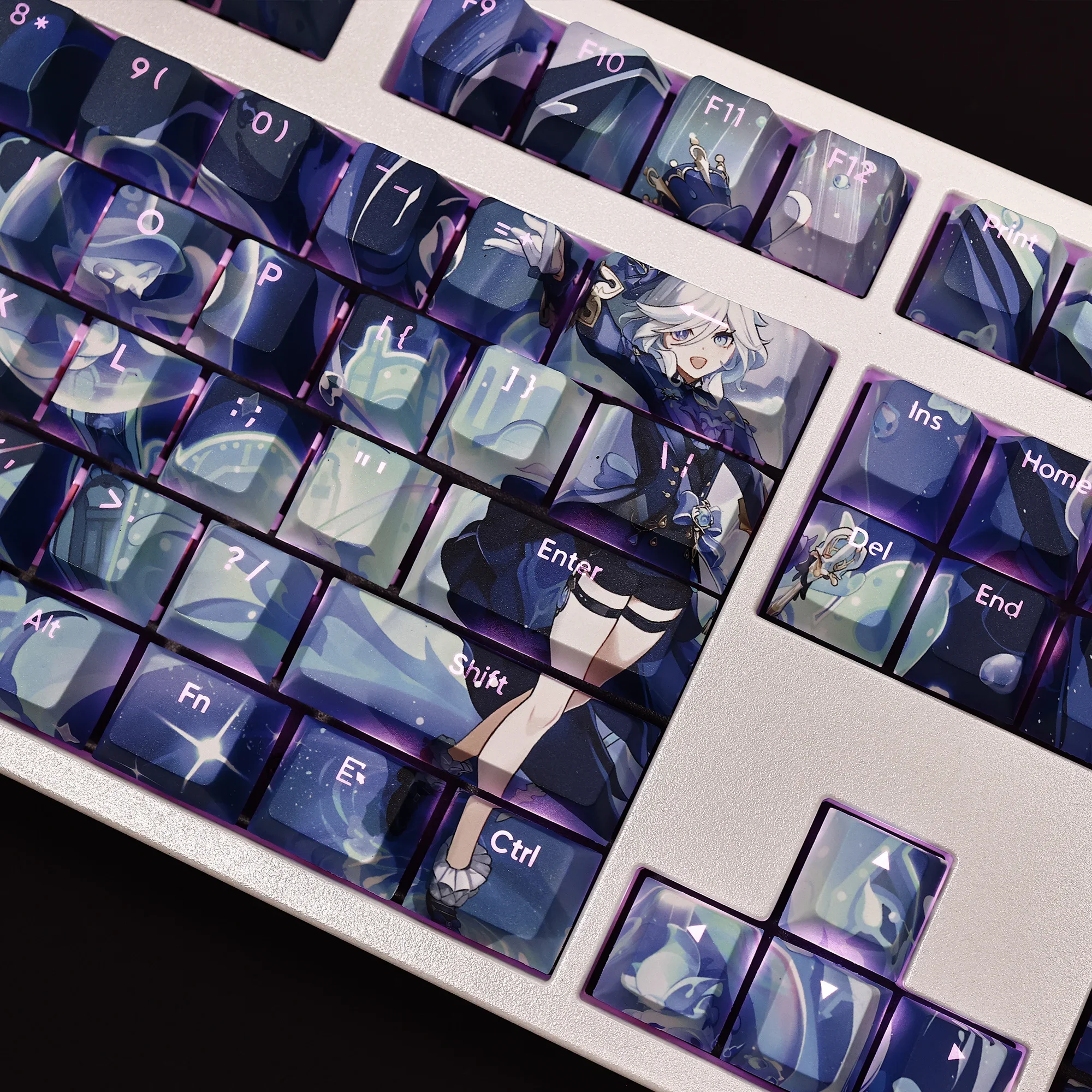 Furina 108 Keycaps Genshin Impact Game PBT DYE Sublimation Light Transmitting Cherry Switch Cross Key Cover Mechanical Keyboard