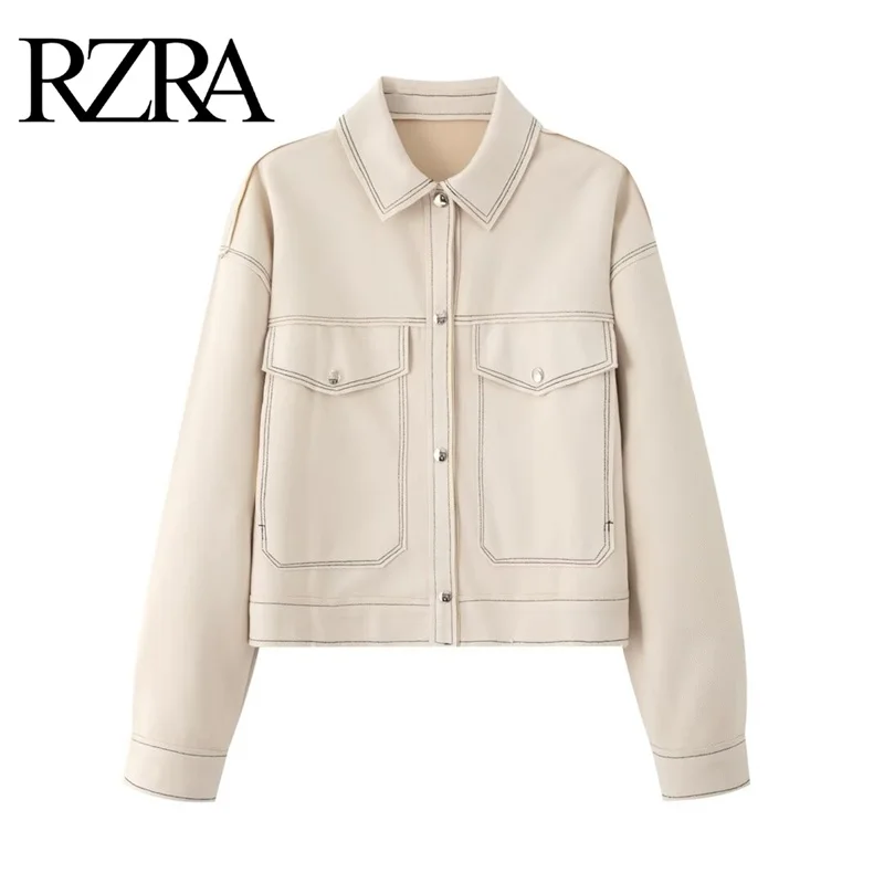 RZRAoriginal autumn and winter new lapel long sleeve contrast color stitching decoration large pocket suede texture jacket