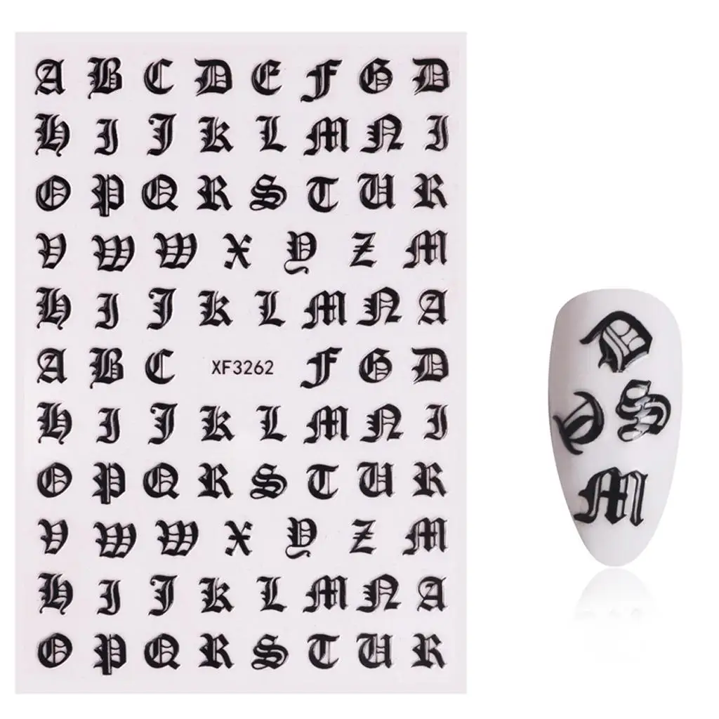 Letter Nail Stickers 3D Self-adhesive Paper Decals Nail Art Decoration for Manicure and DIY Nails