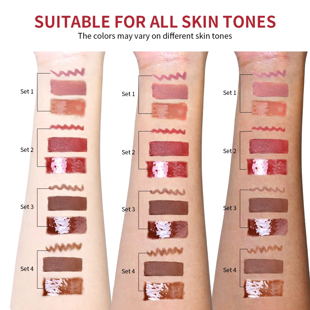 립 콤보 매트 립스틱 + 립 라이너 펜 립 글로스 세트 하이 드레이팅 매트 방수성 오래 지속되는 립 립스틱 세트 립 메이크업 세트