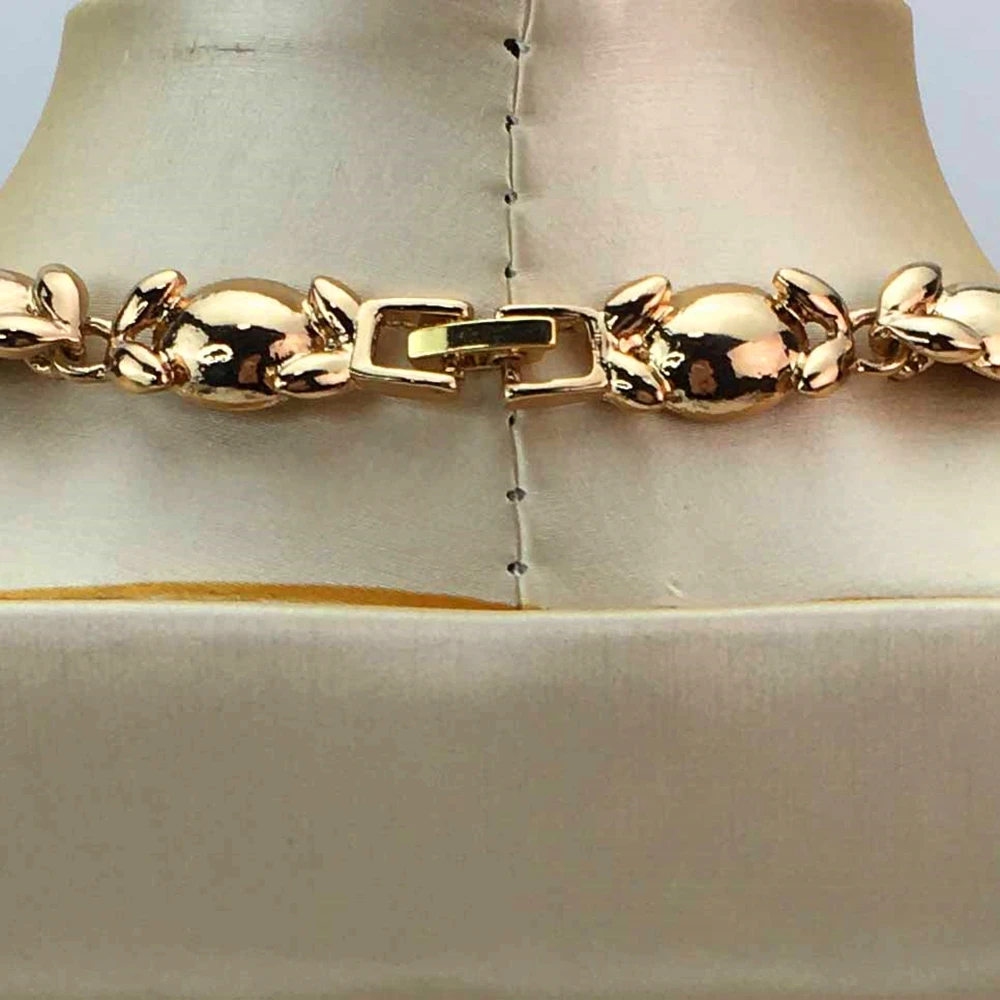 Fashion Trendy Women Jewelry Set Gold-Plated Beads Necklace Earrings Bracelet Ring Sets Girls Birthday Gifts FHK17030