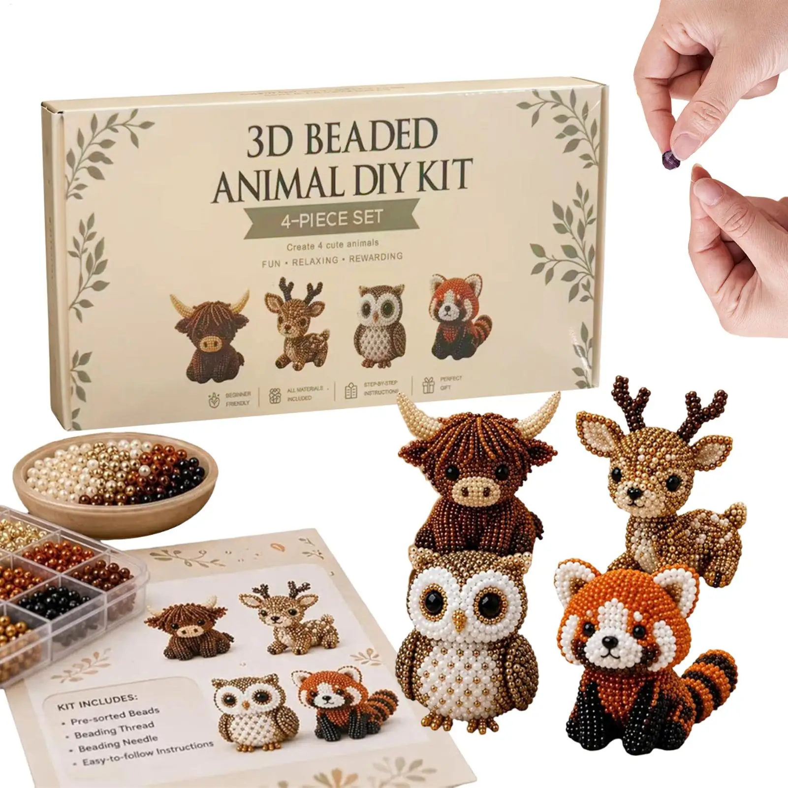 3D Niedliches Vogel-Waldtier Perlen-Bastelset Leuchtende Farben Lebendiges Röhrenperlen-Kit und Anleitung Schmuckherstellungs-Set für Erwachsene