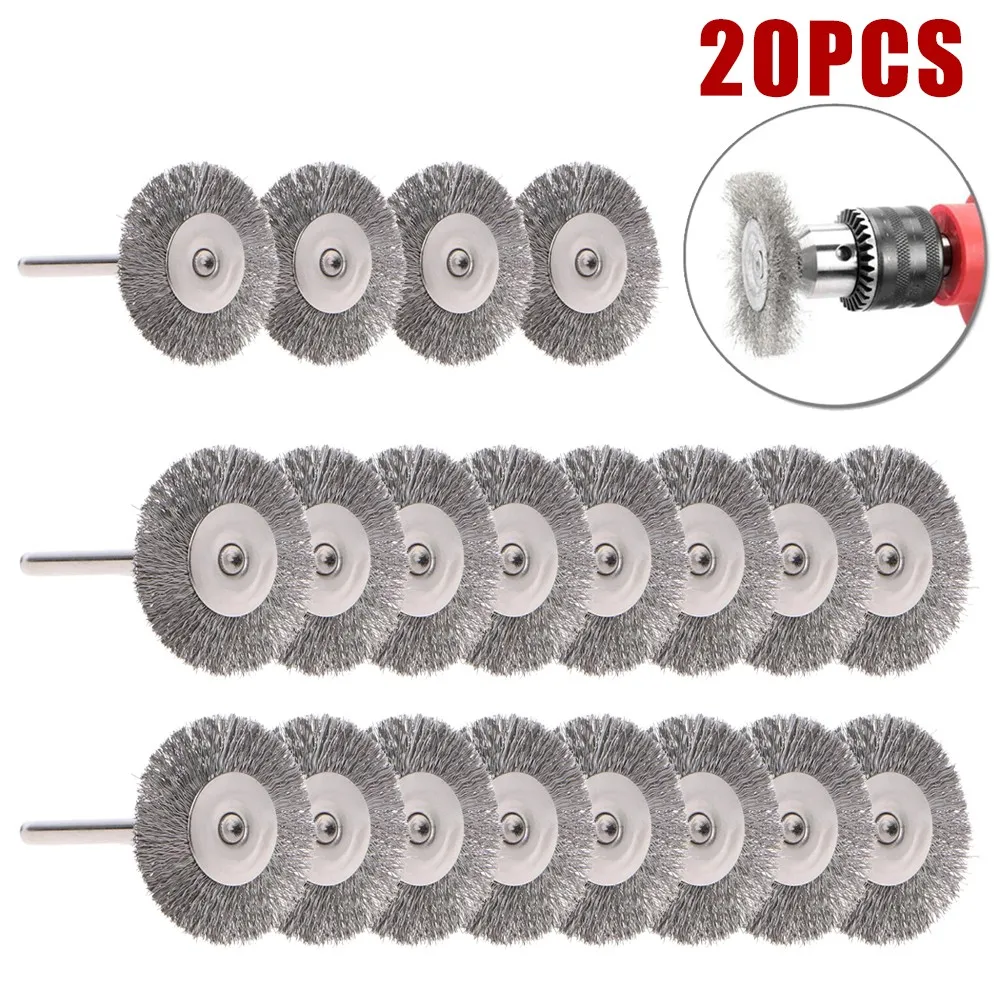 20pcs Steel Wire Wheel Brush Set For Metal Polishing Rotary Grinder Accessories Tool Grinding Wheel T-shaped Brush Access