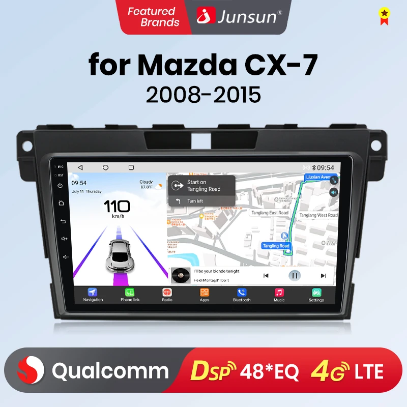 Junsun Qualcomm chip 8-Core Android 13 Car Radio For Mazda CX-7 CX7 2008 - 2015 CarPlay Autoradio Stereo Screen Multimedia 4G