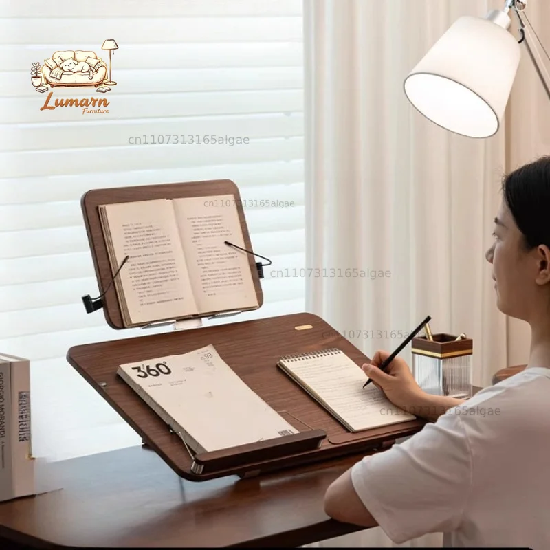 Double Layer Wooden Reading Stand Adjustable Desk Organizer with Page Clip for Ergonomic Study Book Holder Office Writing Plate