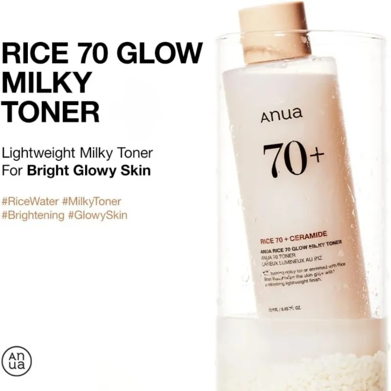 Anua Rice 70 leuchtender milchiger Toner, aufhellender Niacinamid-Serum, Gesichtswasser für Glashaut, koreanische Hautpflege, Schönheitsprodukte