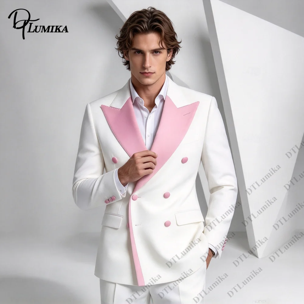 Double Breasted Men Suit 2 Piece Wide Lapel Blazer with Trousers Tailored Prom Outfit for Wedding Guest Modern Party Tuxedo