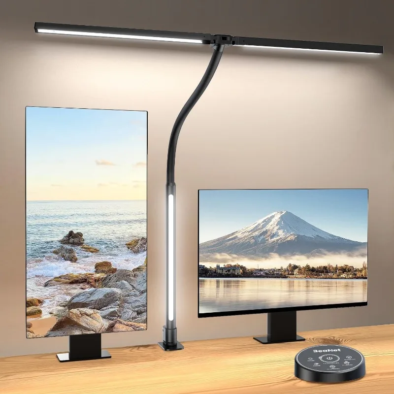 LED Desk Lamp with Clamp,Architect Desk Lamp for Home Office,24W Ultra Bright with RGB Atmosphere Lighting,Remote