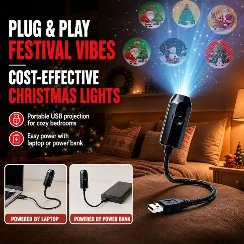 【HG】Portable USB Christmas Halloween Projector Light Multiple Holiday Scene Patterns With For Bedroom Wall Decoration