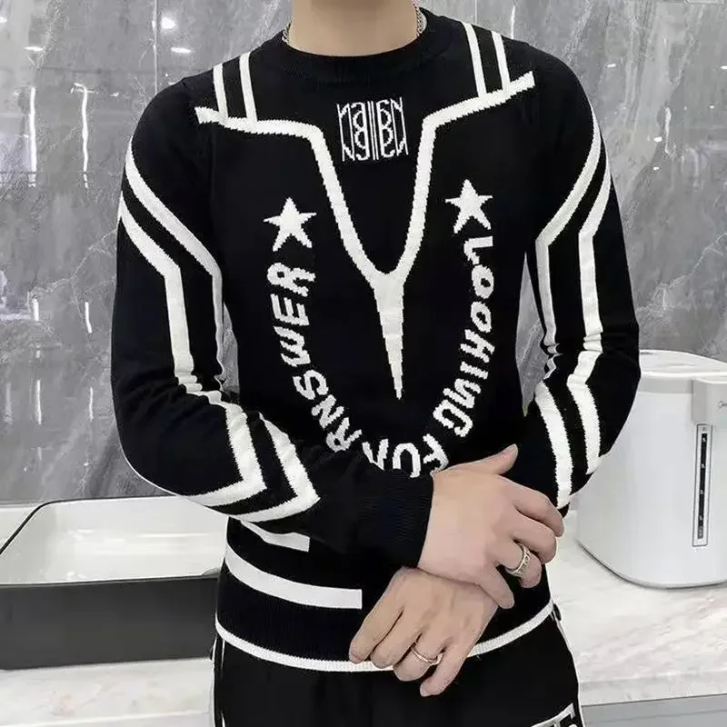 Printed Knitted Sweaters for Men Crewneck Casual Round Collar Pullover Man Designer Winter Autumn Cotton Warm Cheap S Knitwear