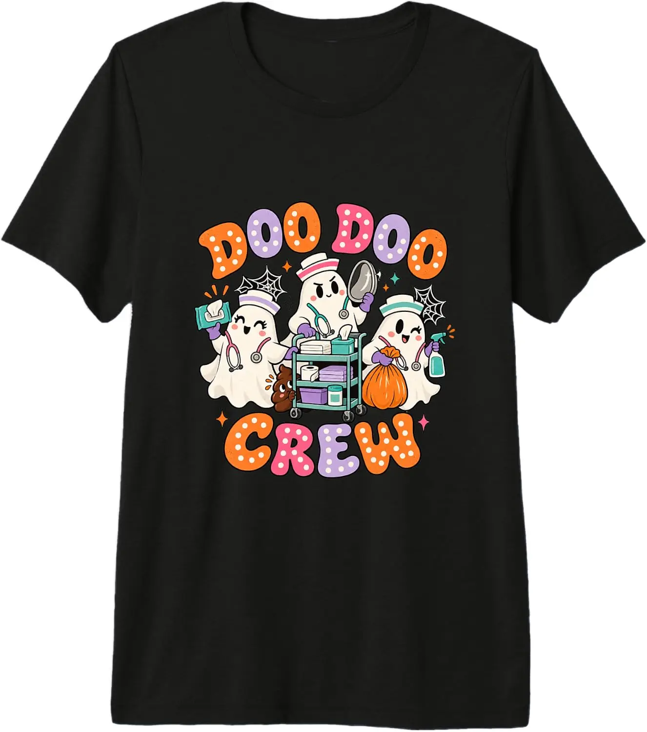 Funny Ghost Nurse Cleanup Squad Halloween Premium Tri-Blend T-Shirt Men Vintage Graphic T‑Shirt, Casual Crew Neck Short Sleeve Retro Art Print Tee, Classic Distressed Style Printed Top