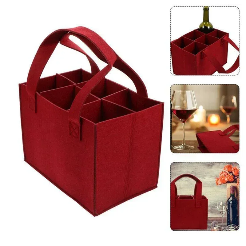 

Felt Wine Bottle Bag 6 Bottle Tote Holiday Gift Beer Grape Bag Thick and Wearable Outdoor Portable Camping Bag