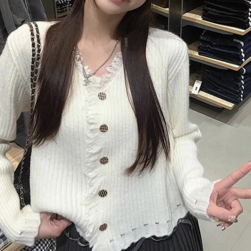 여성용 브이넥 가디건 젊은 소녀 캐주얼 한국 스타일 솔리드 봄 가을 올매치 대학 스타일 편안하고 인기 있는