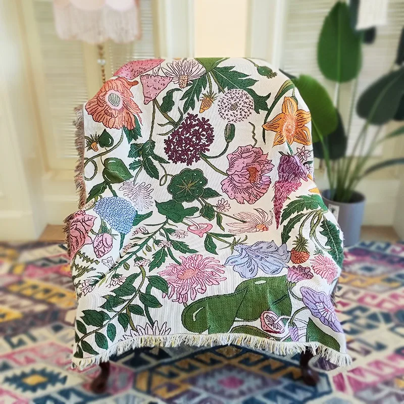 Floral Thread Blanket INS Style Home Casual Blanket Tapestry Decorative Blanket American Country Sofa Blanket Camping Blanket