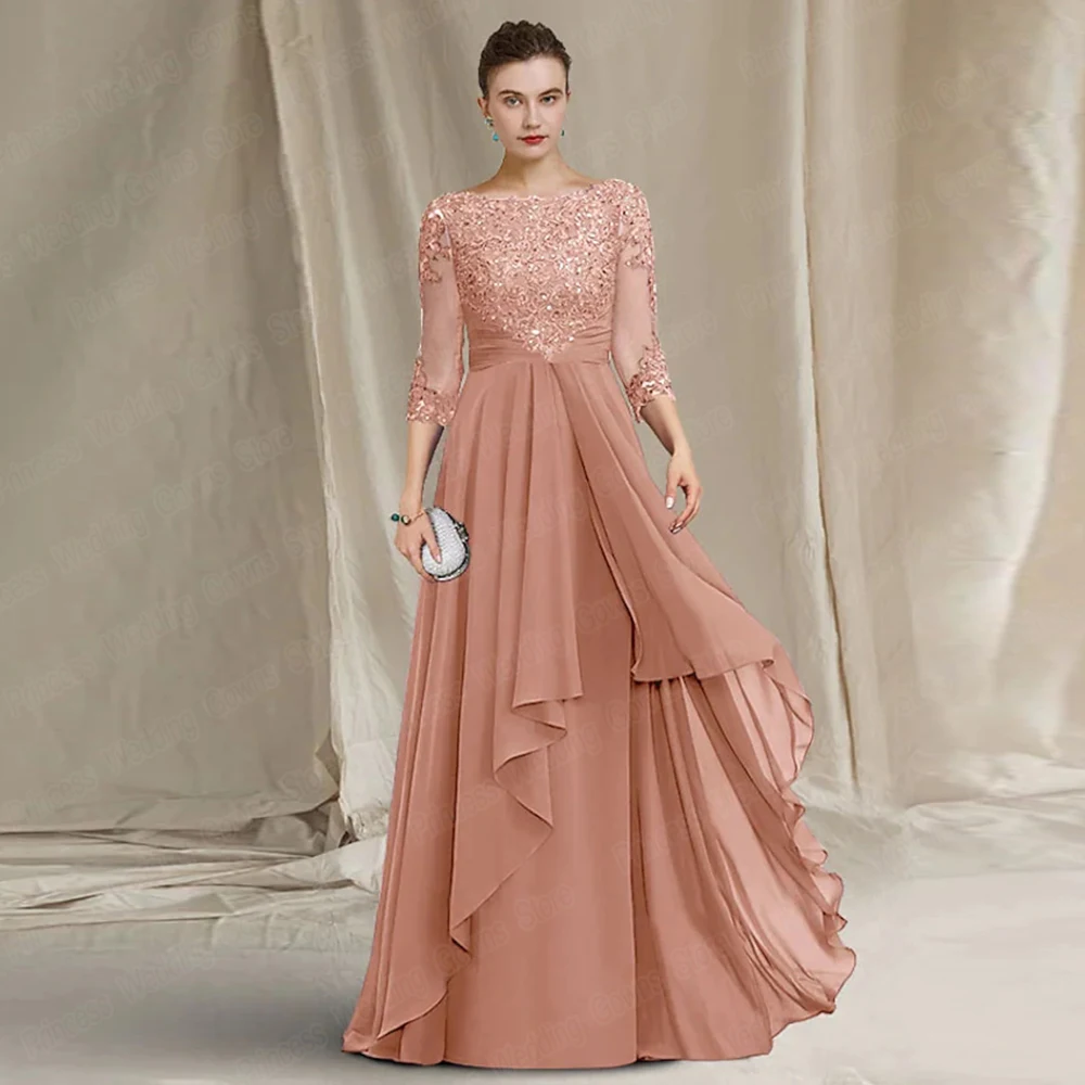 Customized Long Wedding Guest Party Dress For Woman Appliue Floor Lengh Chiffon Formal Mother Of The Bride Gown Plus Size A Line