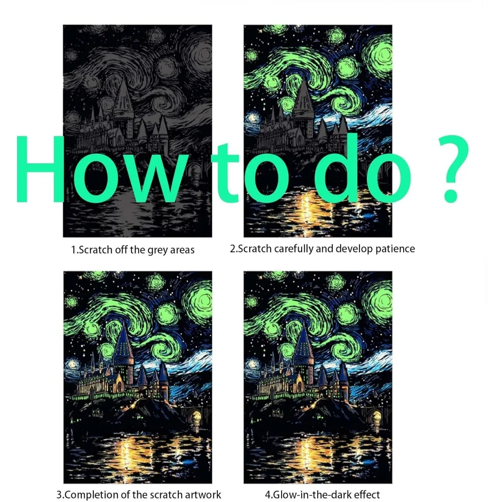 Радужная бумага для царапин, 8 листов светящейся радужной бумаги для царапин в темноте, 4 инструмента и деревянные ручки, для подростков и взрослых.