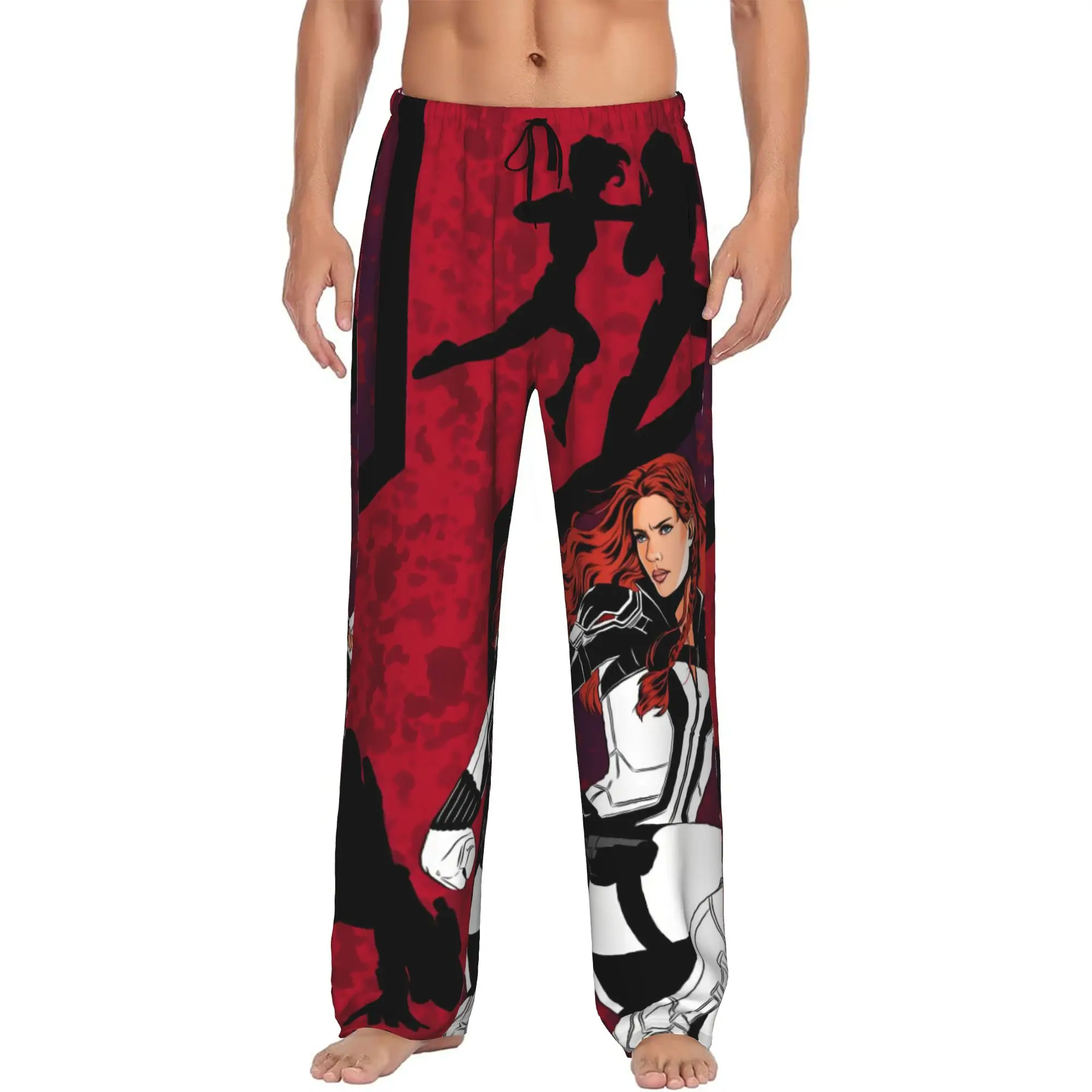

Custom Vintage Black Anime Widow Pajama Pants Sleepwear Men Elastic Waistband Sleep Lounge Bottoms with Pockets