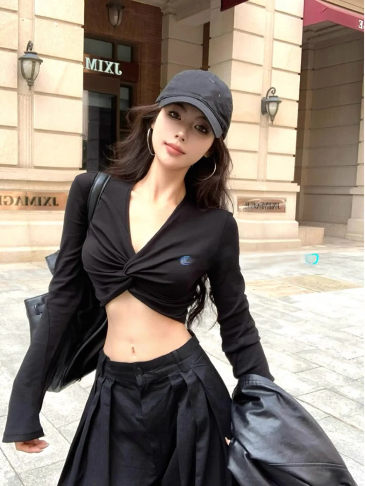 

Long Sleeves T-Shirts Women Summer Top Canvas Oversized Cropped Relaxed Shoulder Drop Vintage 90S Retro Daily Fashion Student OL