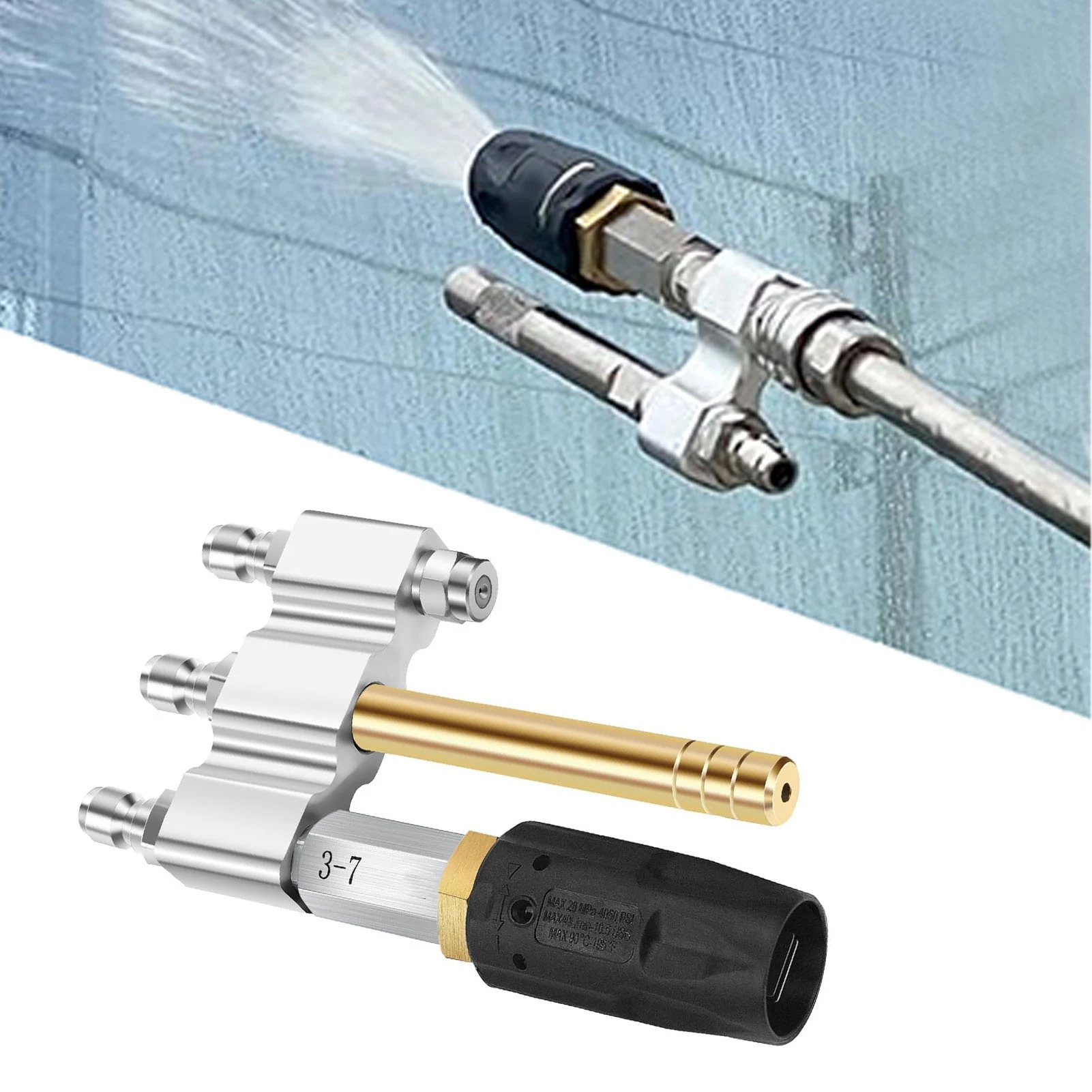 

Pressure Washer Nozzle M5 Twist Nozzle 1/4in Quick Connection 1000-4050PSI 3-7GPM 3 in 1 High Pressure Long Reach Soap Nozzle