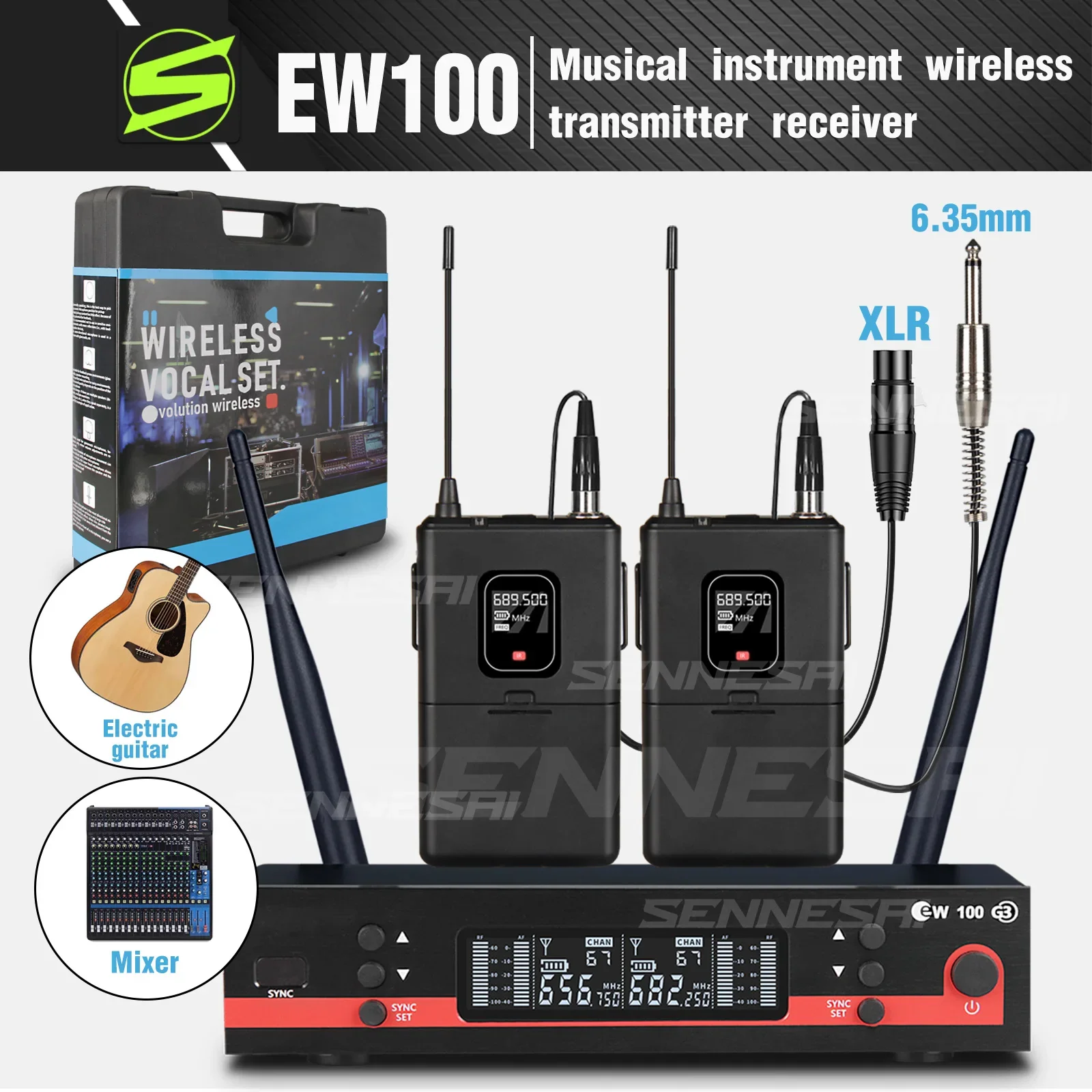 Высшее качество! EW100G3 Профессиональная UHF гитарная Беспроводная система передатчик и приемник для электронных органов, 600-699 МГц 2-канальный