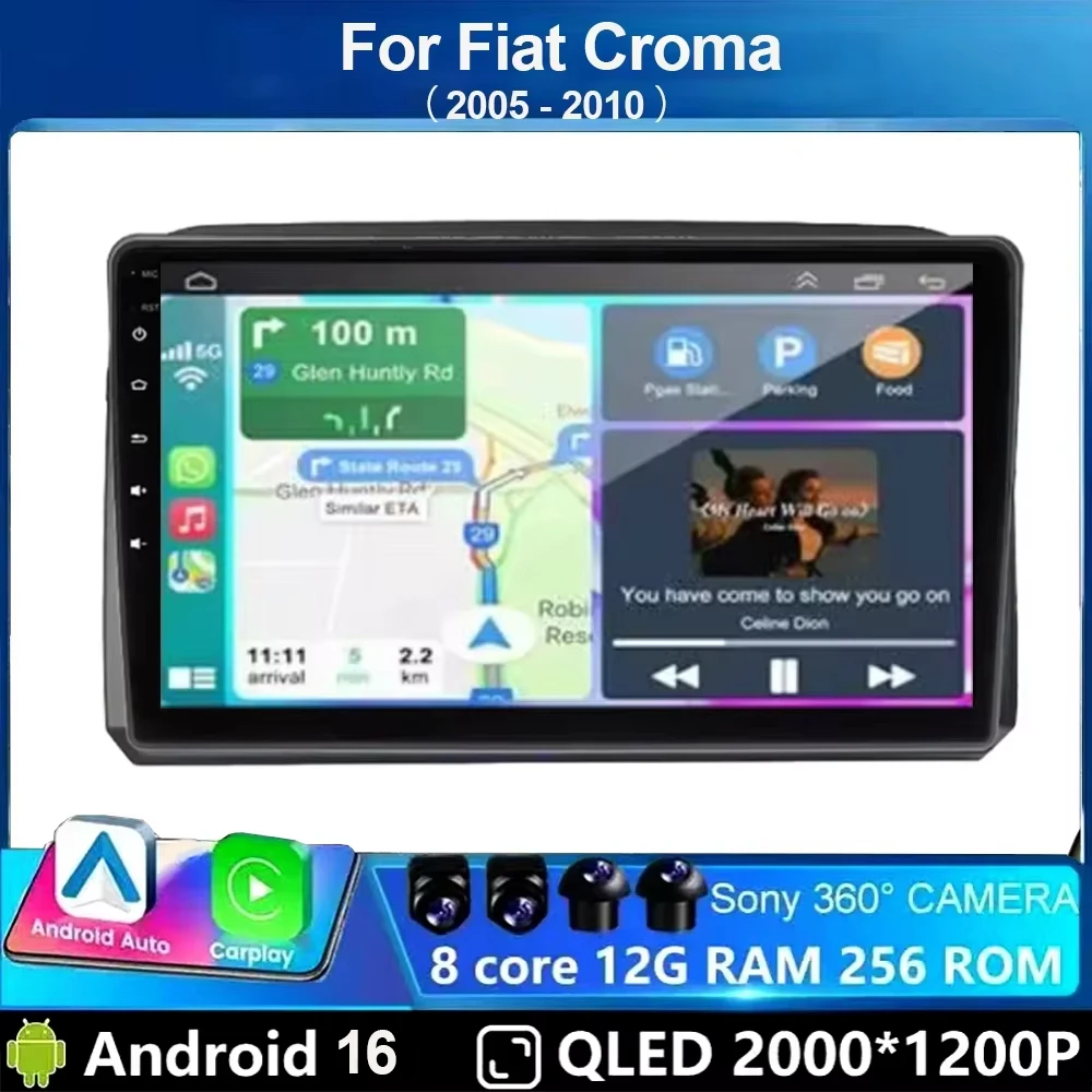 Carplay For Fiat Croma 2005-2010 Android 16 Auto Car Radio Multimedia Video Player WIFI 4G Autoradio Navigation GPS FM Head Unit