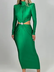 Articat Winter New Long Sleeve HollowOut Diamond Dress For Women Bodycon Elastic Elegant Evening Dress Female Fashion Party Club