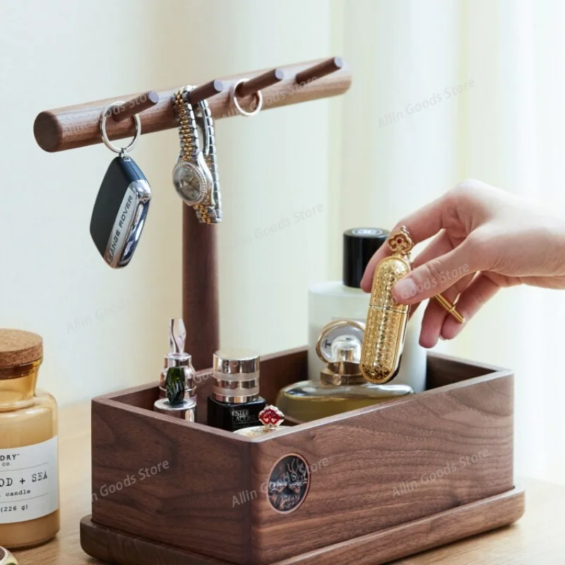 Creative Retro Black Walnut Wood Entrance Key Storage Rack Tray Desktop Shelf Jewelry Cosmetics Storage Home Decoration Tools