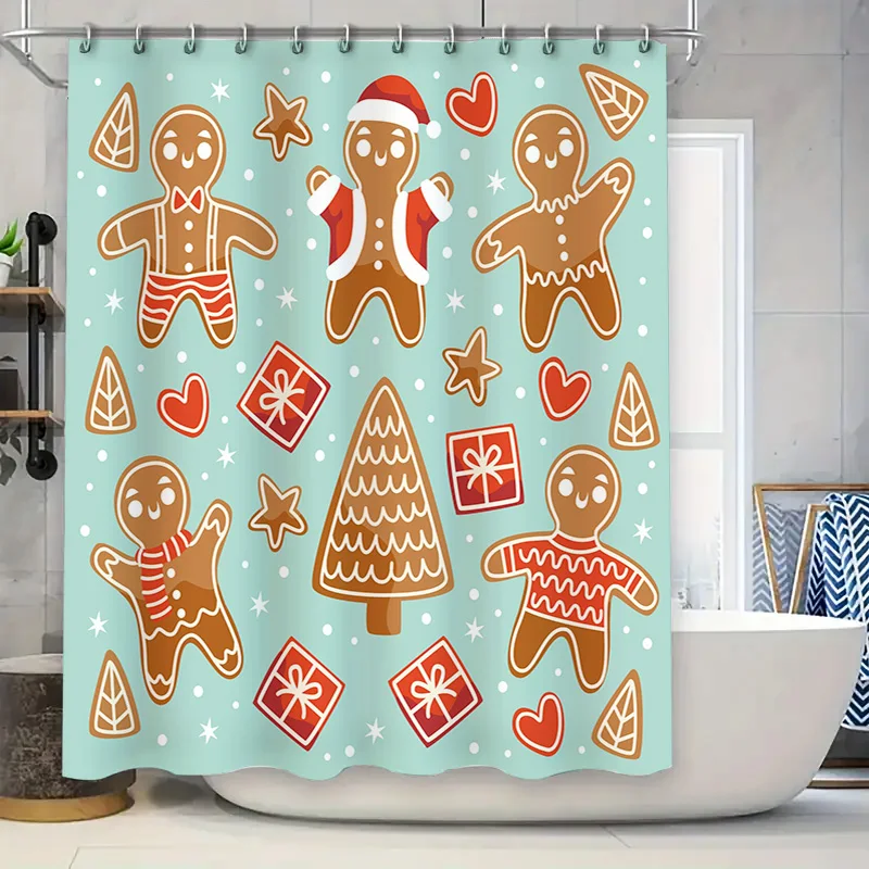 GAEDelightful Gingerbread Christmas Shower Curtain Festive Decor for Your Bathtub Perfect Gift Idea! (Blue)