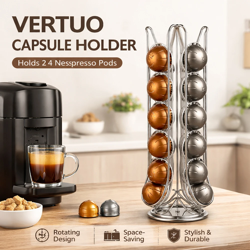 Soporte para cápsulas de café para Nespresso Vertuo, organizador de almacenamiento para 24 cápsulas, soporte de exhibición de cápsulas de café de acero inoxidable
