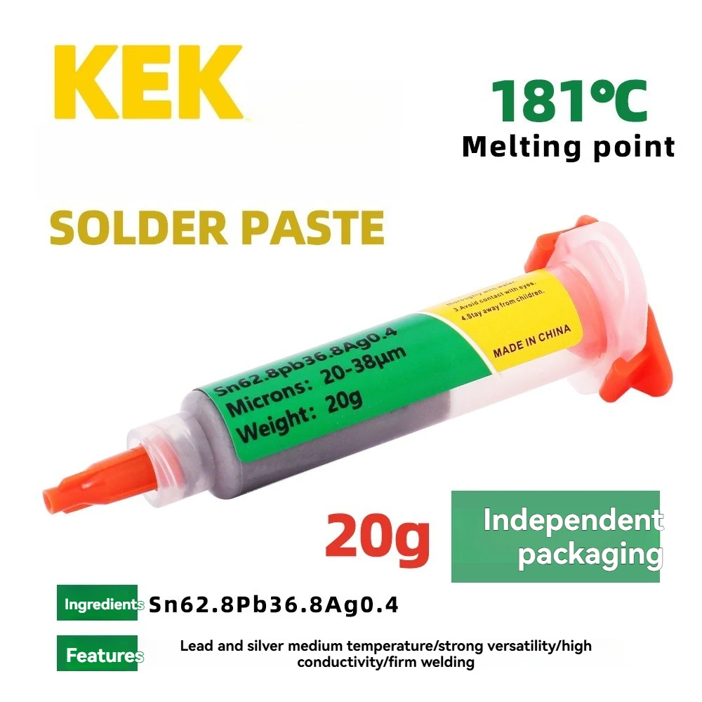 

KEK 181 Sn62.8Pb36.8Ag0.4 syringe solder paste 181 degrees Celsius lead medium temperature silver containing syringe solder past