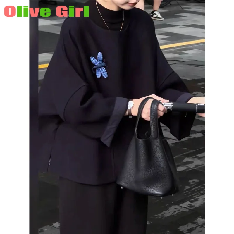 

Свободная женская толстовка с длинными рукавами и вышивкой бабочки, роскошный топ в ленивом стиле, женская одежда, пальто, куртки