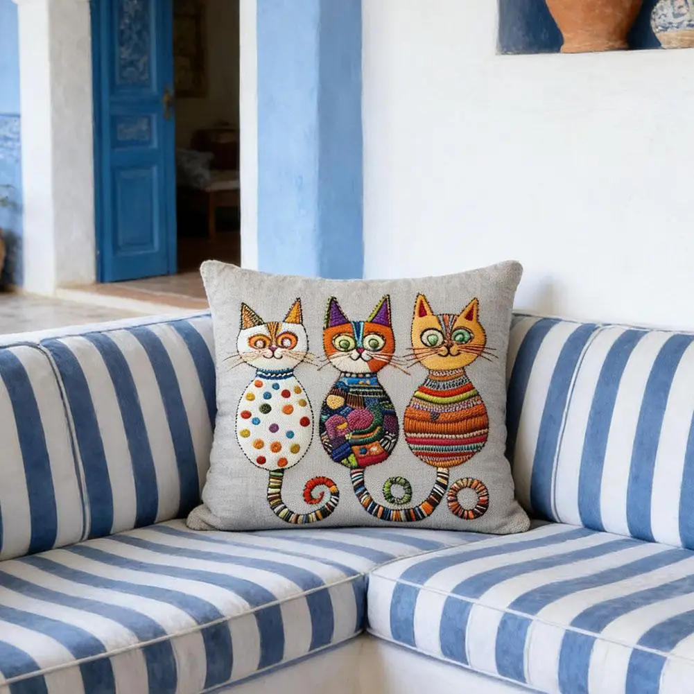 Cute Cat Pillowcase Sofa Cushion Cover Linen Square Throw Pillow Case 2D Printed Living Room Bed Home Decor Artwork 17.7inch