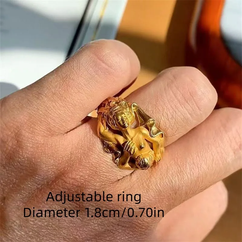 Garden of Eden Adam & Eve Ring - Greek Myth Niche Art, Wide Gold Lucky Charm, Unique Statement Ring