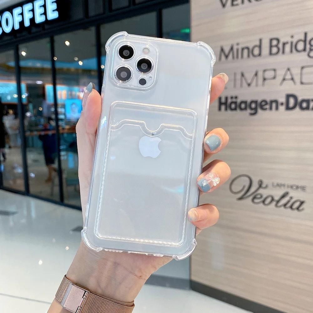 Transparente Kartenfach-Tasche Schutzhülle für iPhone 13 11 12 Pro Max Mini X XS XR SE2 6 7 8 Plus Klare Stoßfeste Weiche Brieftaschen-Hülle – Detail 2