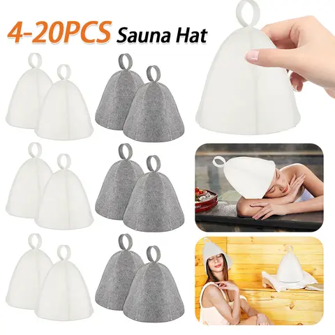 4-20PCS 사우나 모자 Vaporarium 모자 물 흡수 양모 모자 단열 러시아어 Banya 모자 욕실 사우나 액세서리