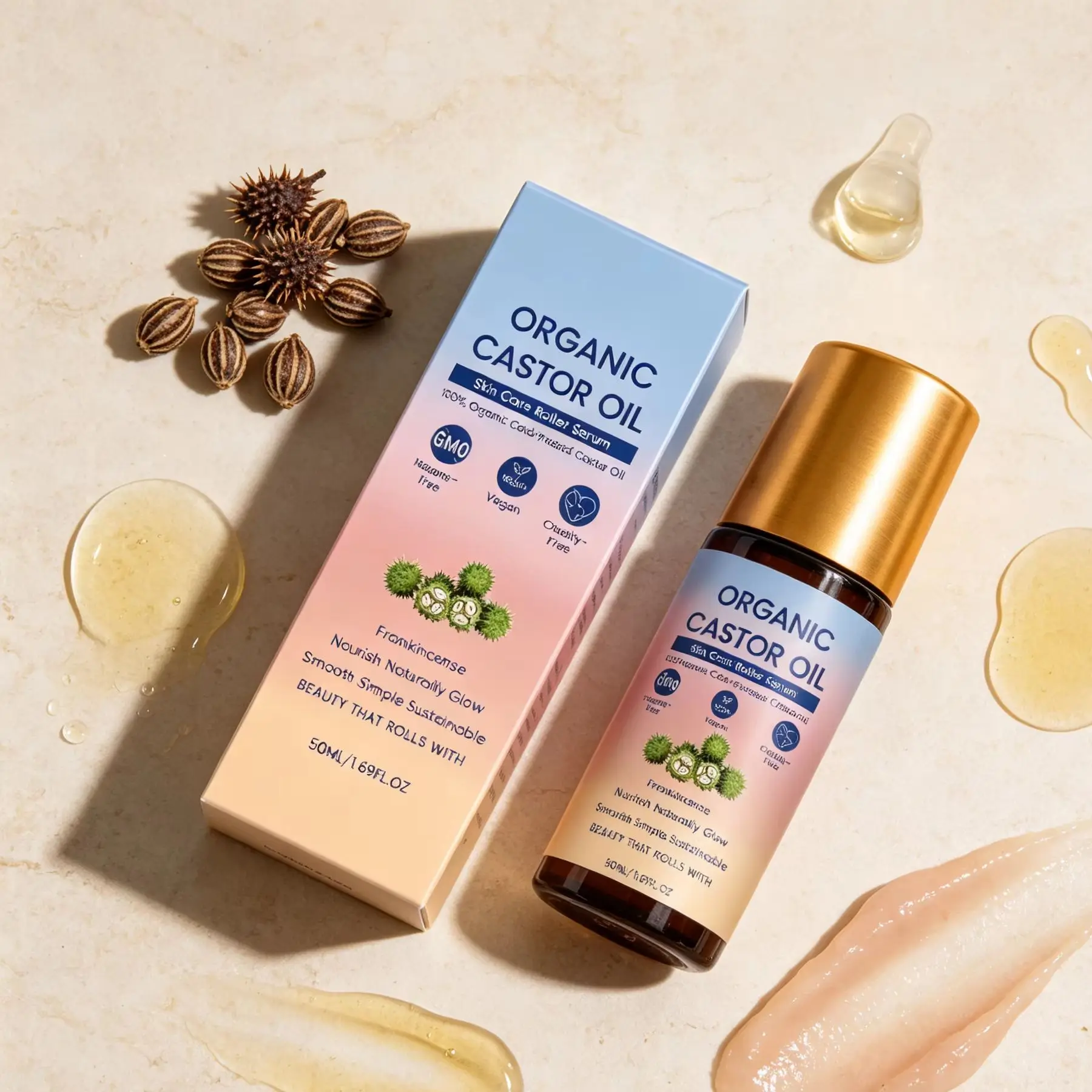 Organic Castor Oil Roll-On Cold-Pressed Dry Skin Remover Lift Skin Tightening Improve Sagging Soft Smooth Moisturizing Body Oil