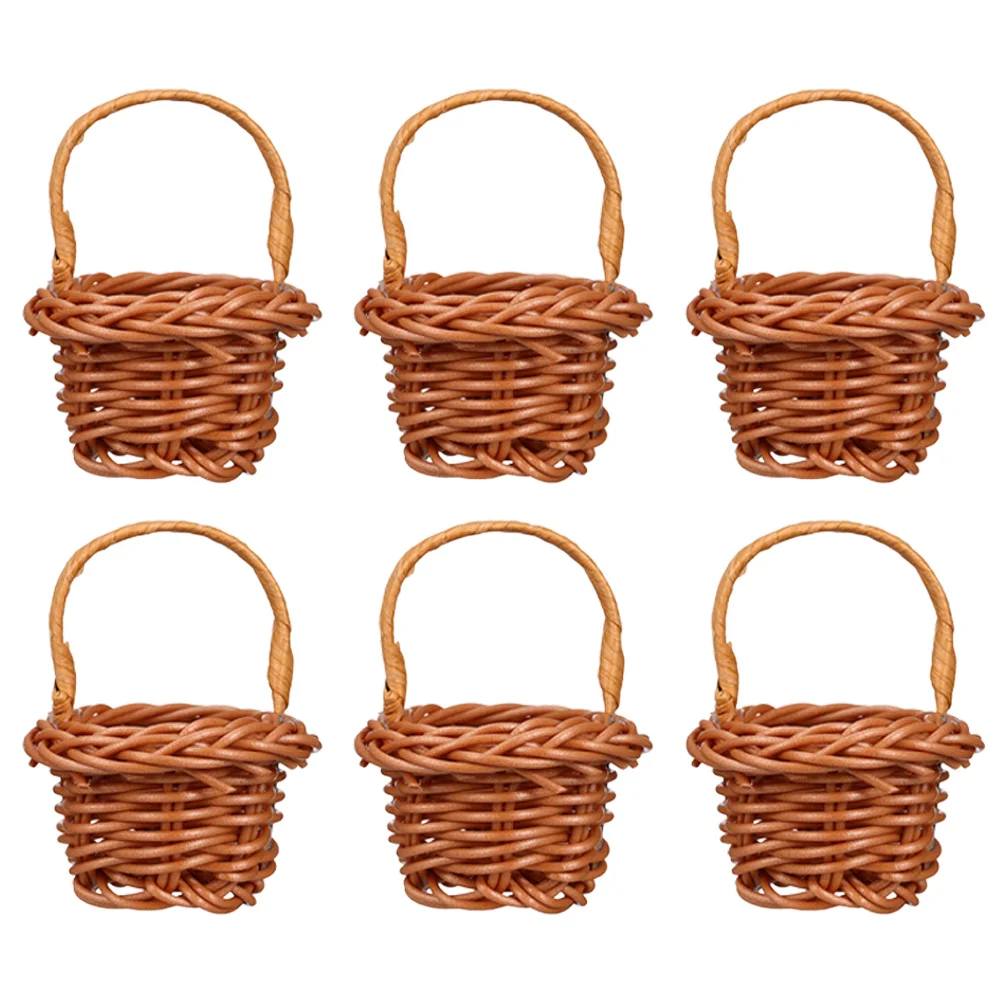 

6 Pcs Woven Basket Mini Decorative Straw Rattan Tiny House Accessories Micro Scene