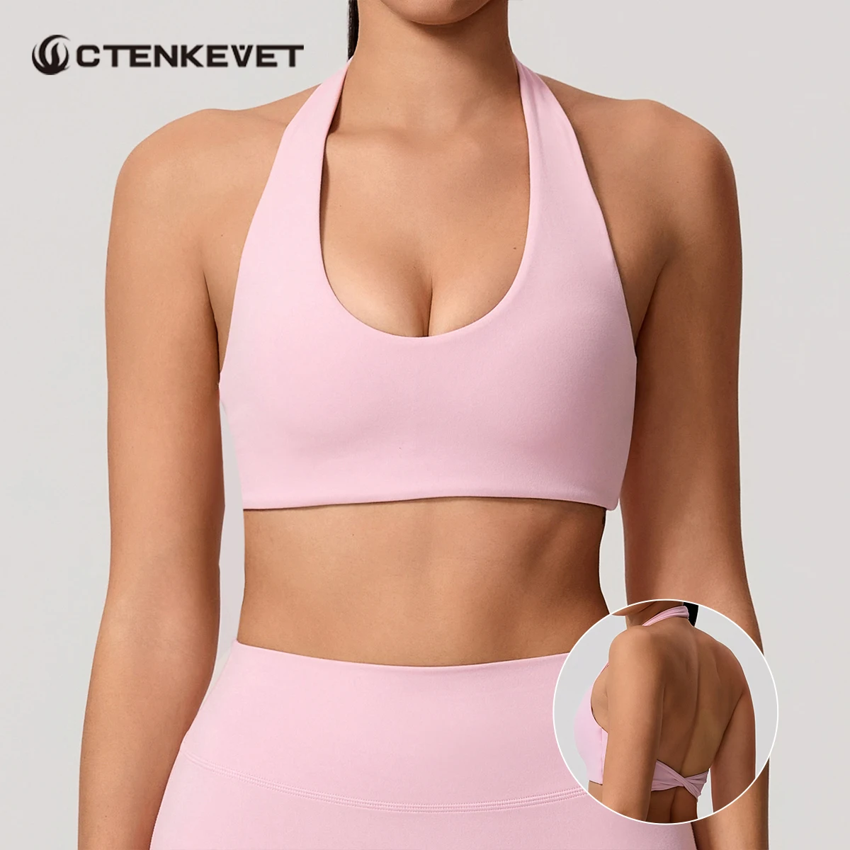 

Женский спортивный бюстгальтер для йоги с лямкой на шее и подкладкой, амортизирующий топ с открытой спиной для бега на открытом воздухе, укороченный топ для женщин в тренажерном зале