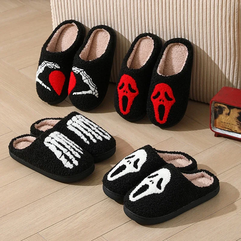 

Autumn Winter Halloween Slippers Women Indoor Home Non Slip Warm Cotton Slippers Woman Lightweight Soft Plush Slides Plus Size