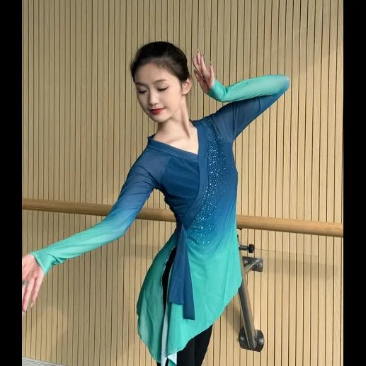 Classical Dance Gauze Practice Dress For Women Asymmetric T-shirt Top Exquisite Ethereal Performance Costume
