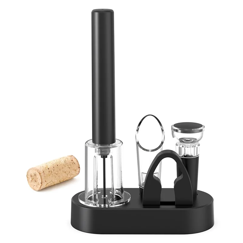 

B89B-Набор открывалки для бутылок вина с воздушным насосом 4 в 1, резаком для фольги, для наливателя вина, вакуумной пробкой и основанием для хранения для любителей вина