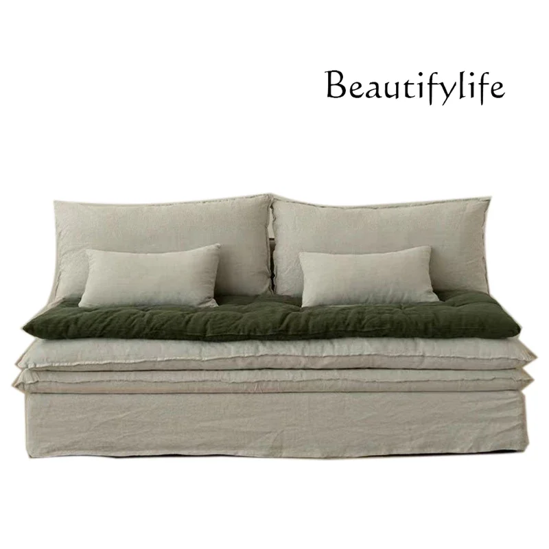 X36 Wabi Sand Cotton And Linen Fabric B & B Down Sofa Removable And Washable Straight Sofa
