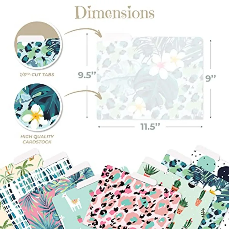 Mejores productos de oficina Carpetas de archivos decorativas Paquete de 24 8 diseños Tamaño de letra pesada 9,5 x 11,5 1/3 Pestaña cortada Lindo Diversión Moderna